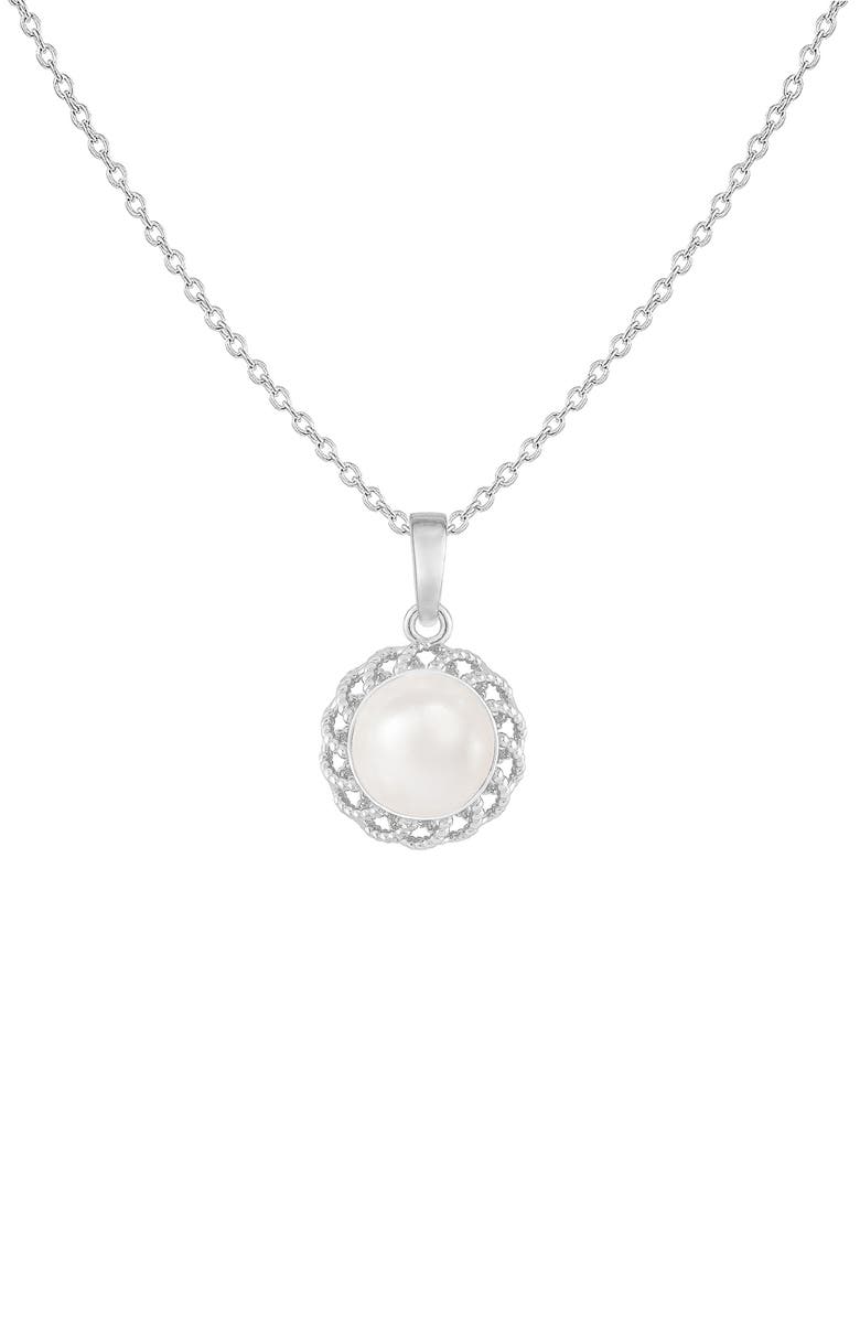 SPLENDID PEARLS Halo Freshwater Pearl Pendant Necklace & Stud Earrings Set, Alternate, color, White