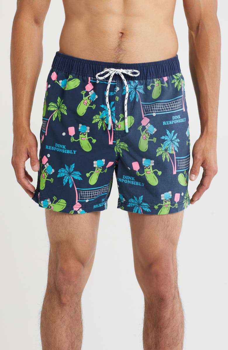 Party Pants Dink Responsibly Swim Trunks, Main, color, Navy Blue