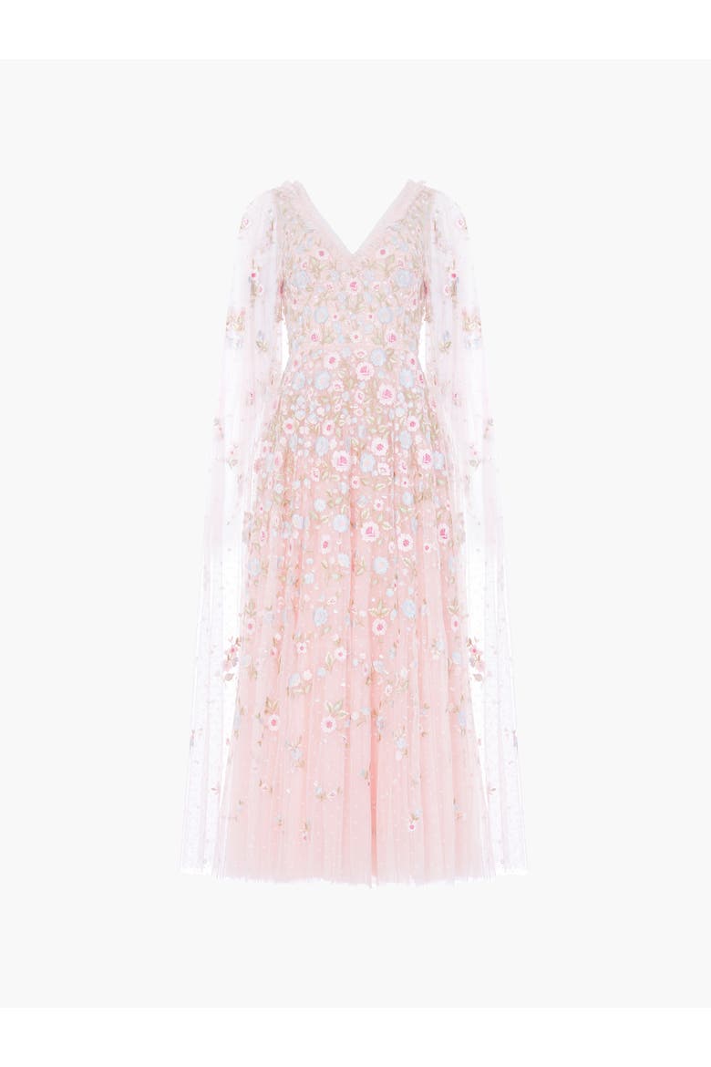 Ethereal Blooms Cape Sleeve Ankle Gown, Alternate, color, Seashell/Multi