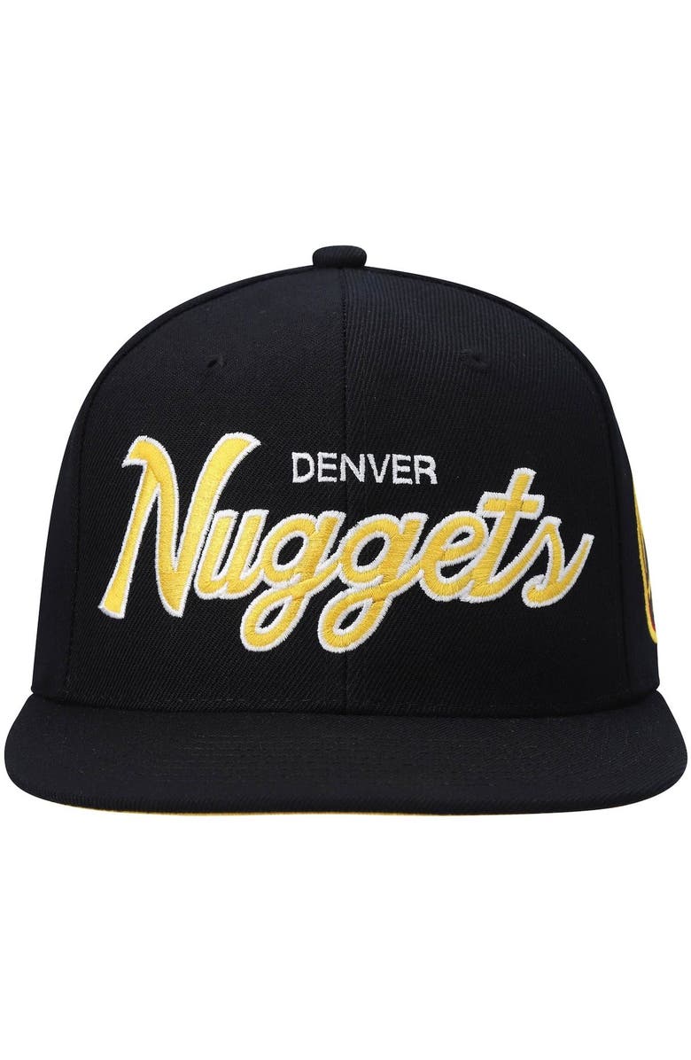 Mitchell & Ness Men's Mitchell & Ness Black Denver Nuggets Hardwood Classics Script 2.0 Snapback Hat, Alternate, color, Black