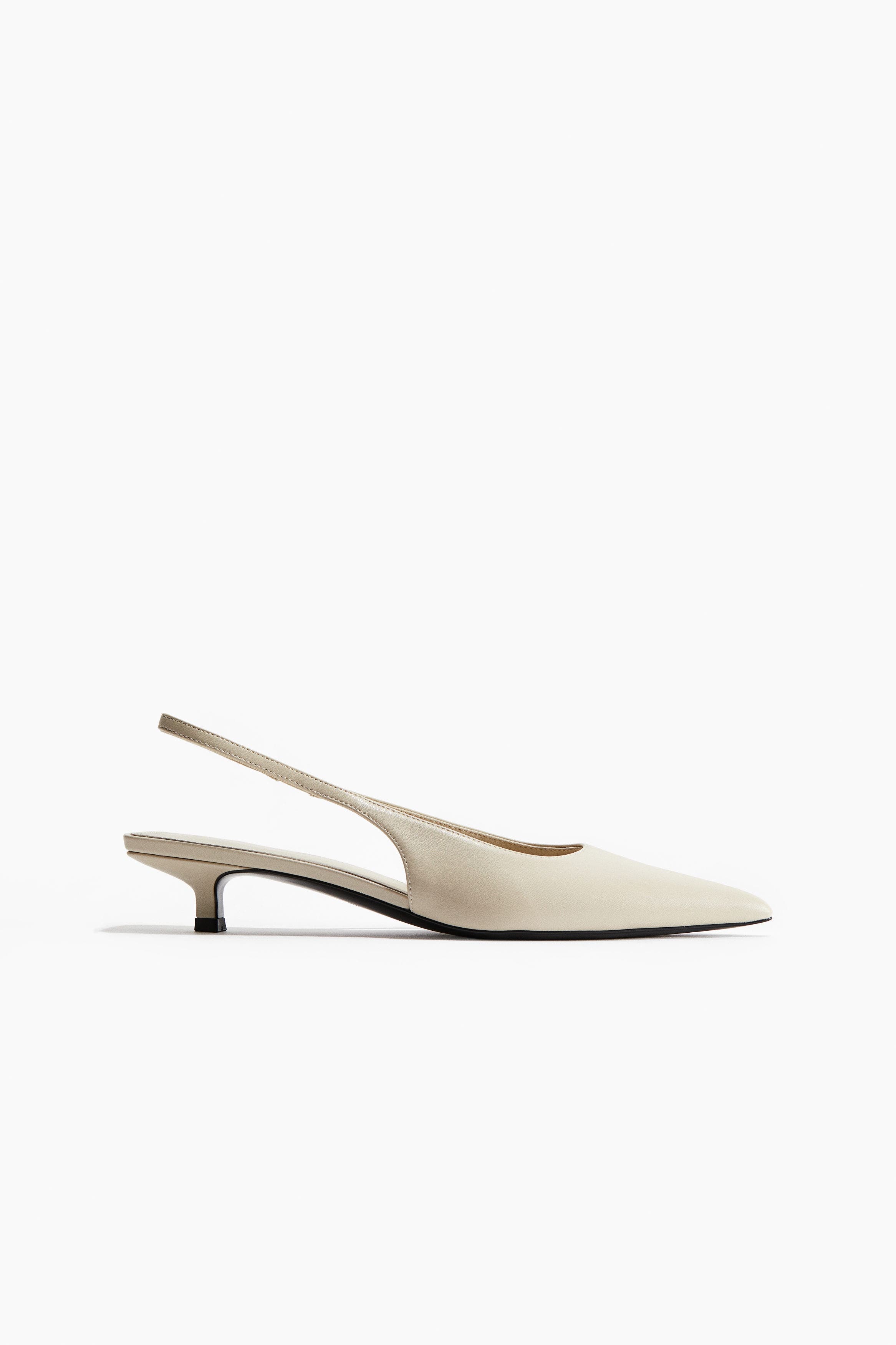 H&M Kitten-heeled pointed slingbacks, Main, color, Light Beige
