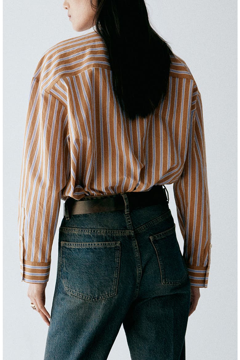 Striped Shirt with Scarf Tie, Alternate, color, BROWN