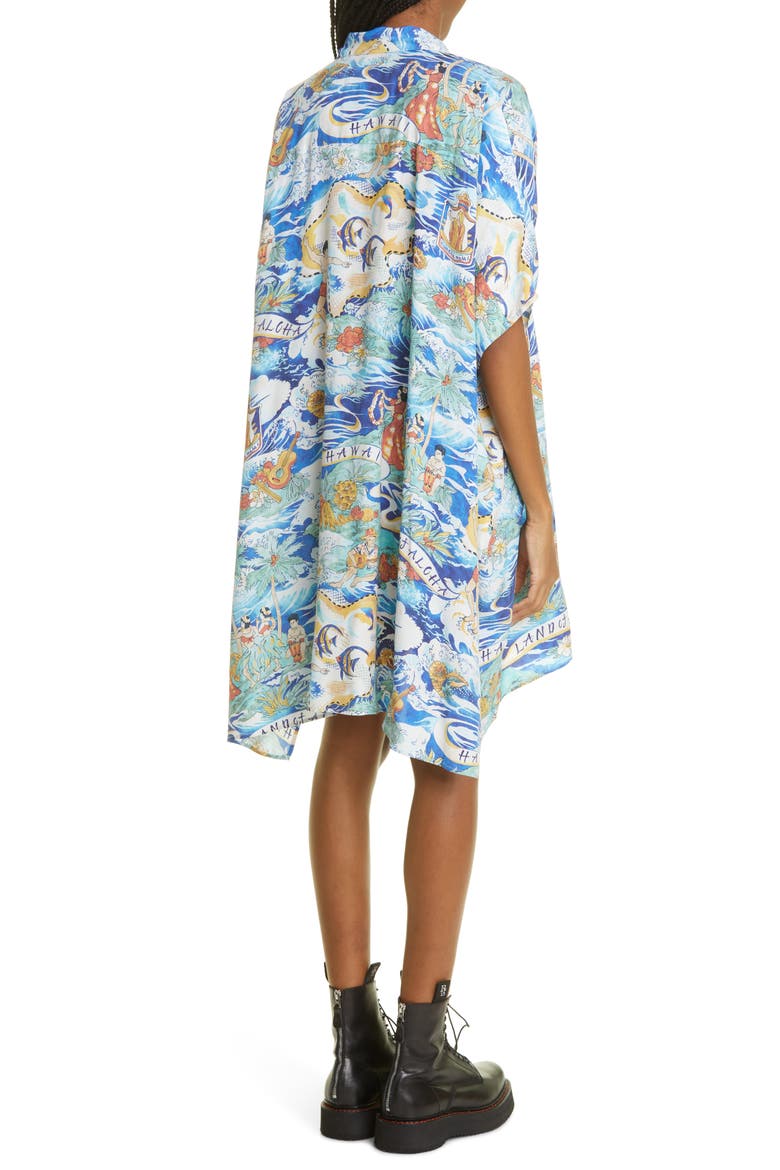 Oversize Aloha Print High-Low Shirtdress, Alternate, color, HAWAIIAN PRINT