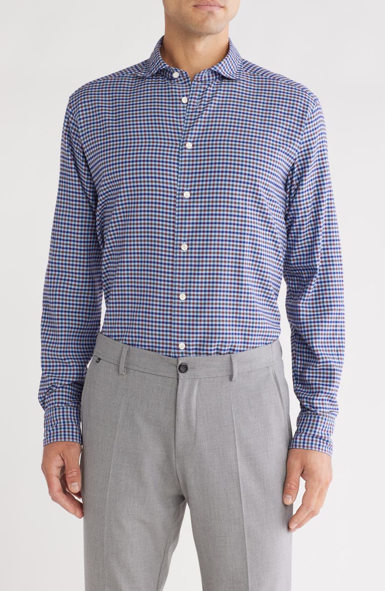 Eton Slim FIt Check Cotton & Lyocell Dress Shirt, Main, color, 