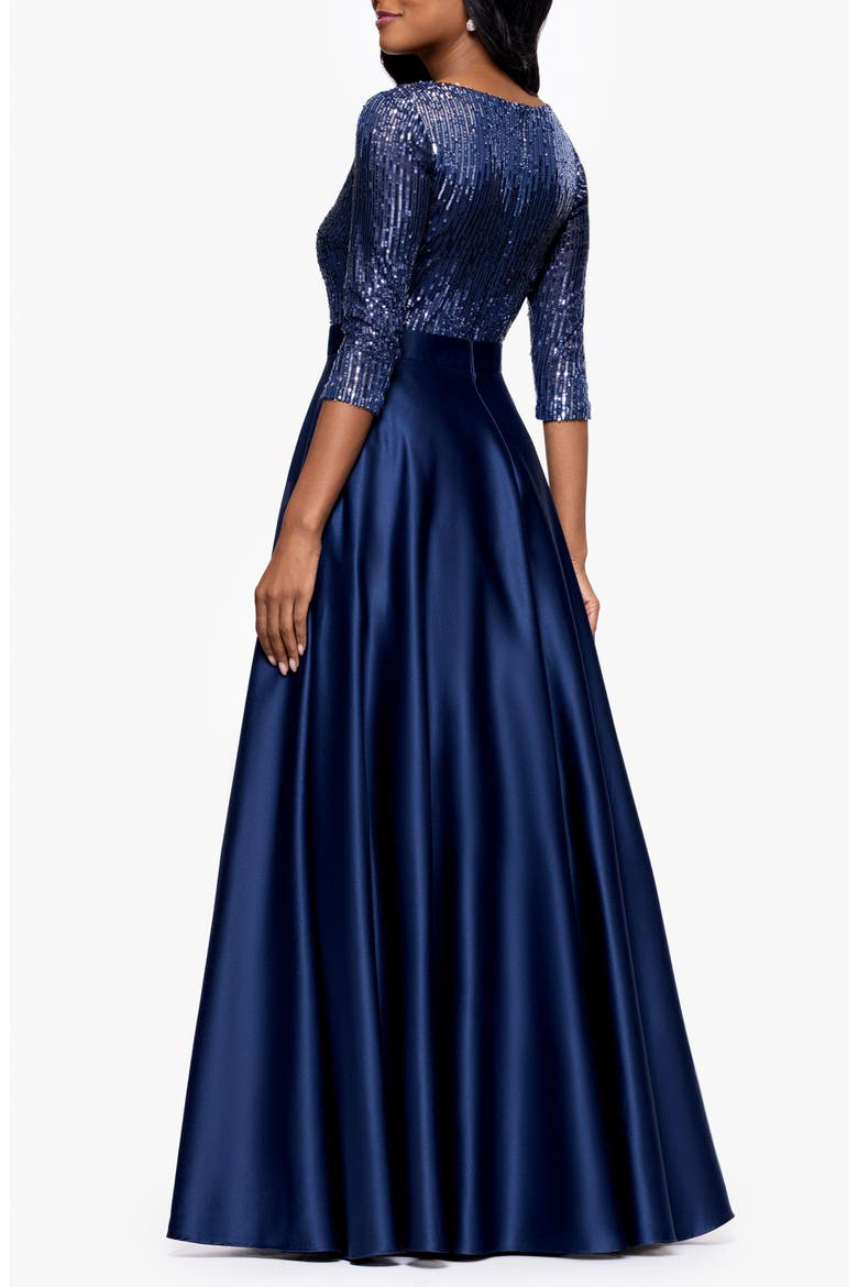 Sequin & Satin Ballgown, Alternate, color, NAVY
