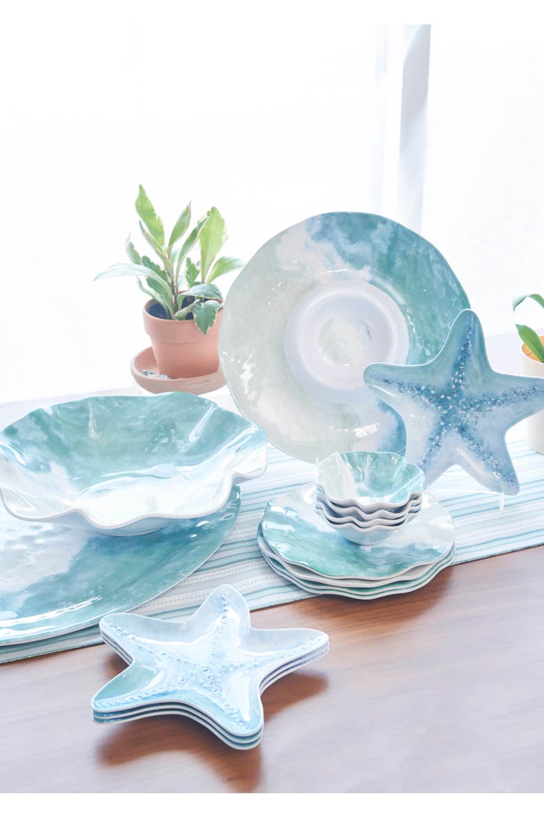Shoreline Melamine Set of 4 Salad Appetizer Serving Plates 6.38", Alternate, color, Blue