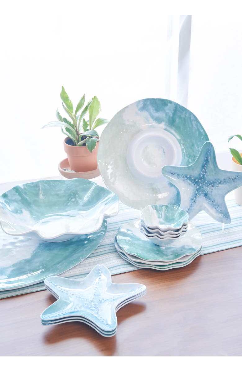 Beachcombers Shoreline Melamine Set of 4 Salad Appetizer Serving Plates 6.38", Alternate, color, Blue