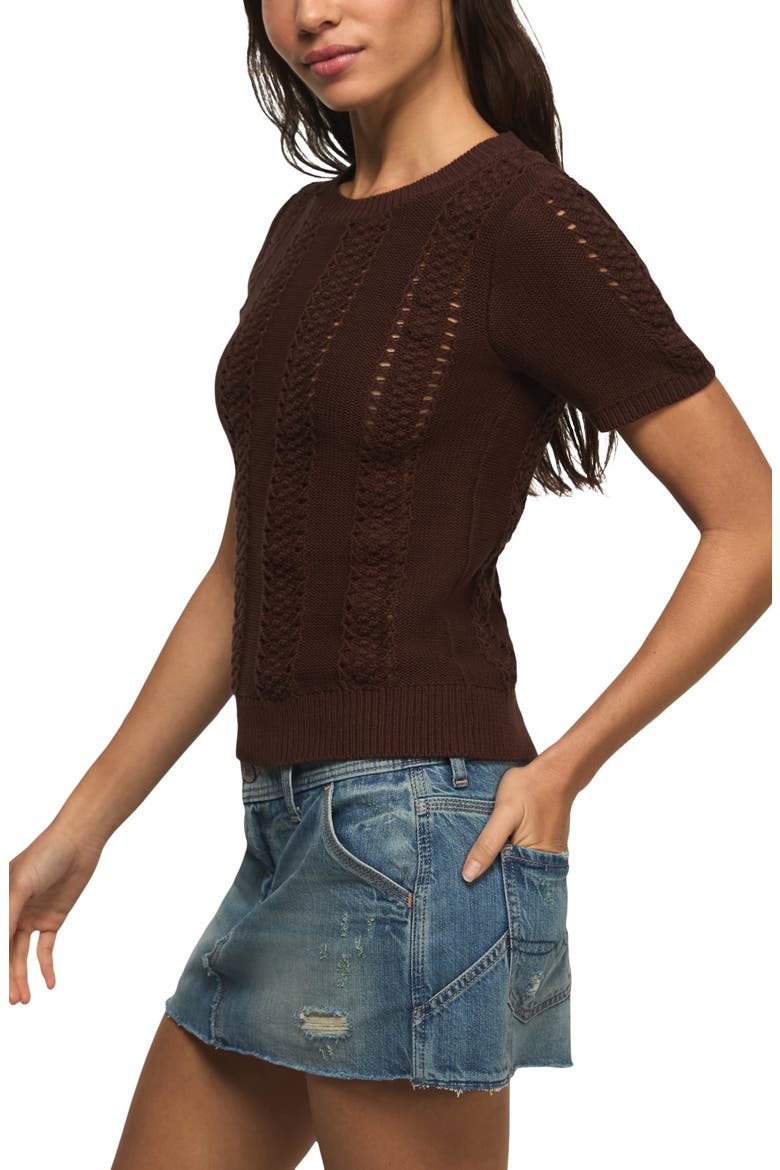 Pointelle Short Sleeve Sweater, Alternate, color, PEPPERCORN