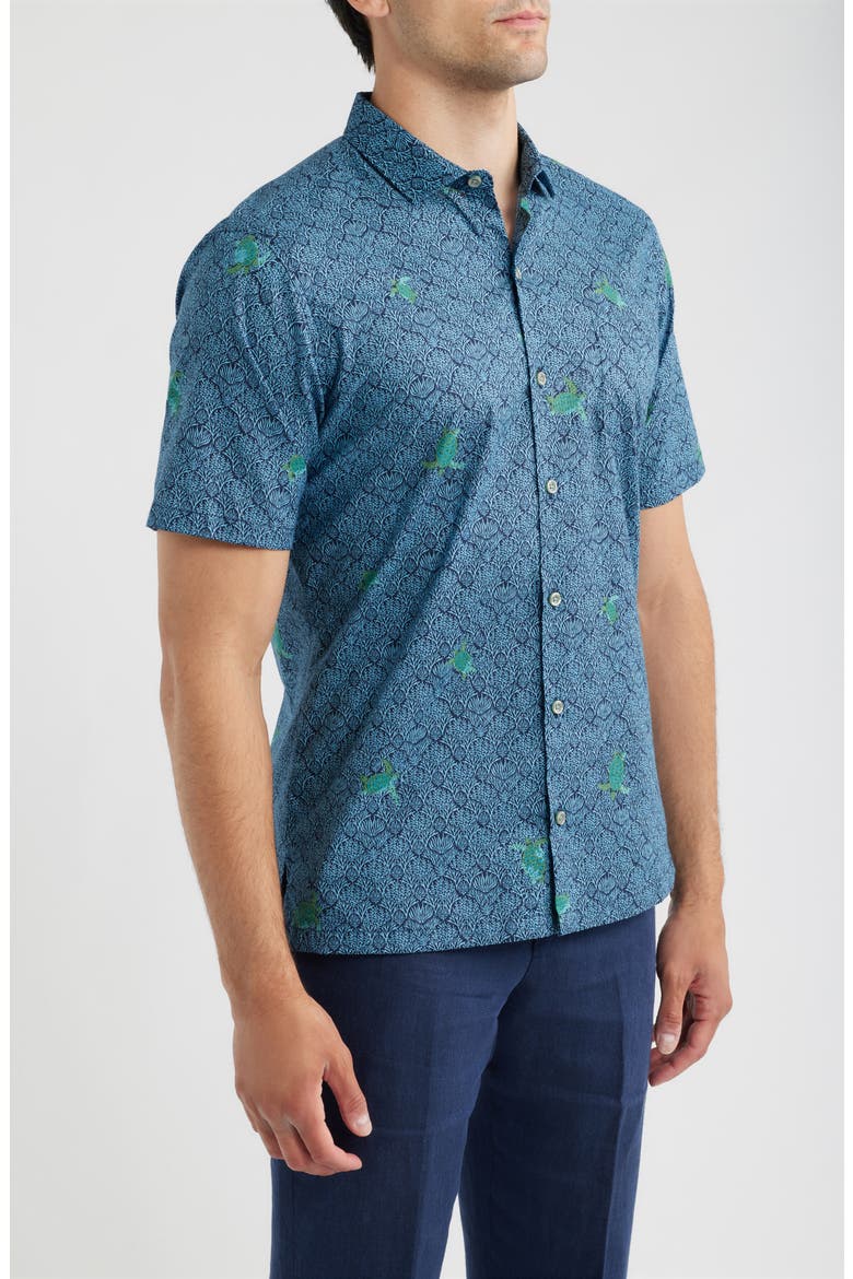 Chelonian Short Sleeve Cotton Button Up Shirt, Alternate, color, NAVY