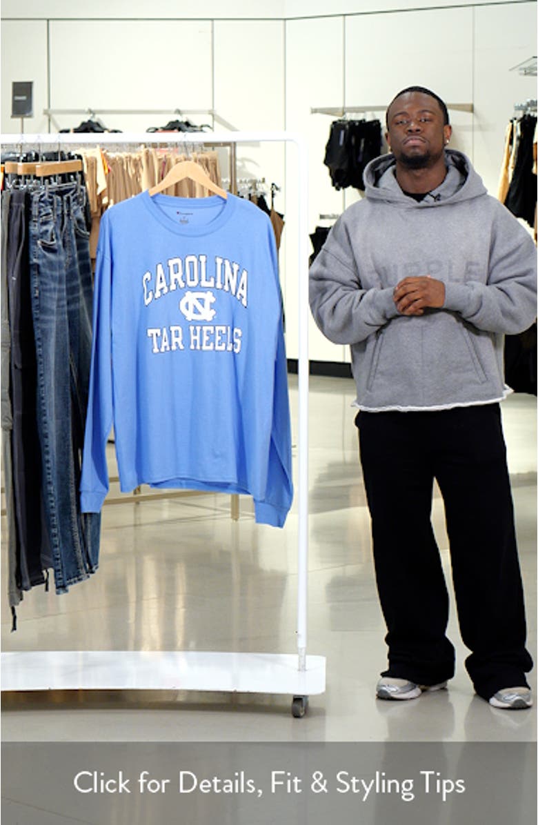 Men's Champion Carolina Blue North Carolina Tar Heels High Motor Long Sleeve T-Shirt, sales video thumbnail