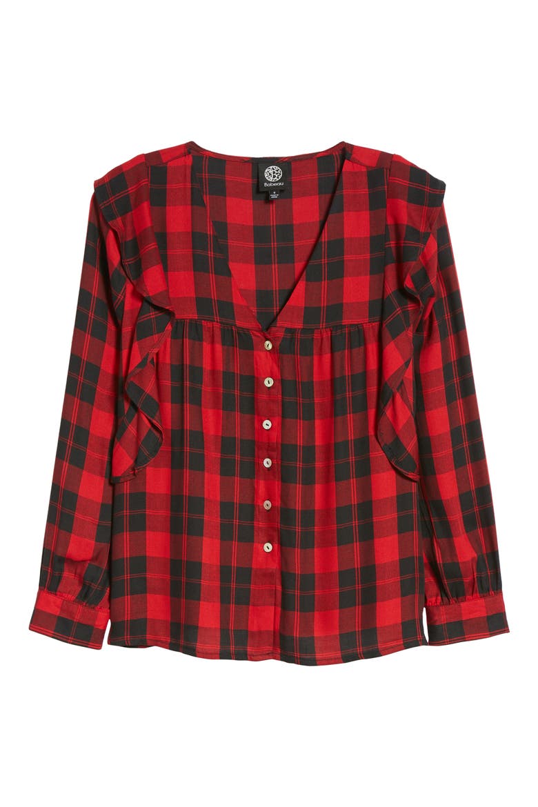 Ruffled Plaid Shirt, Alternate, color, RED PLAID