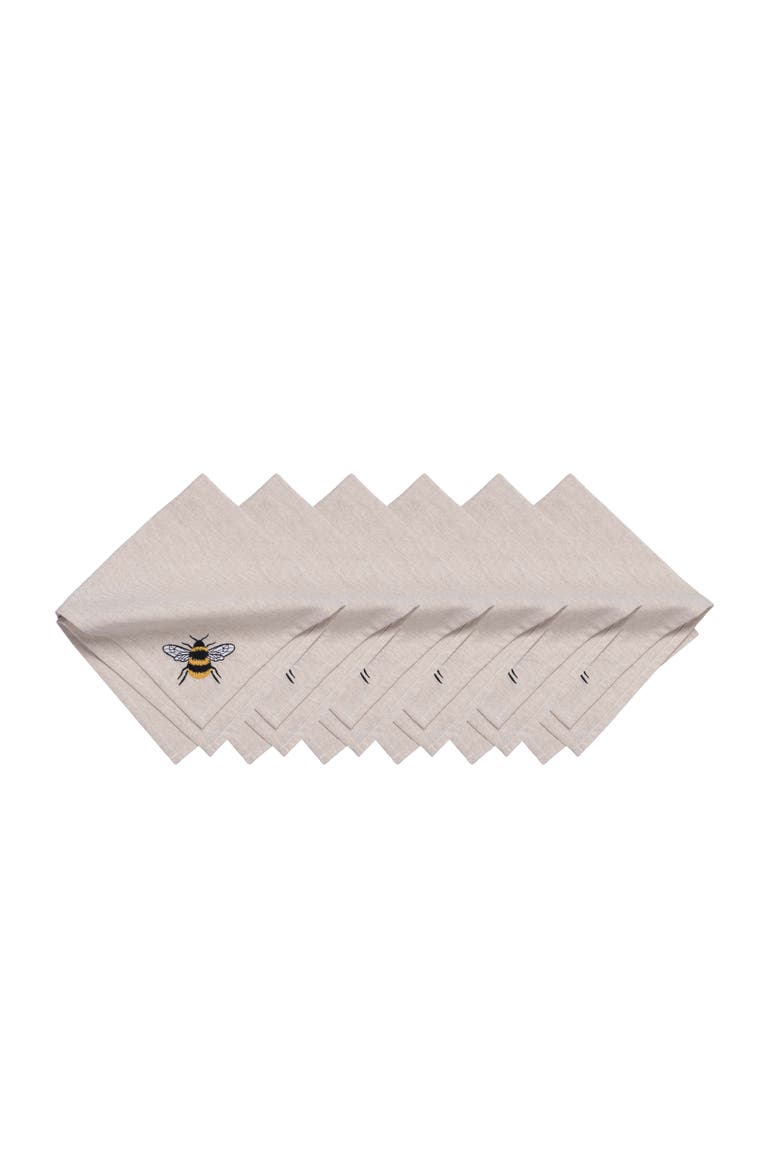 Lavender & Bee Garden Embroidered Machine Washable Napkins Set of 6, Main, color, Beige