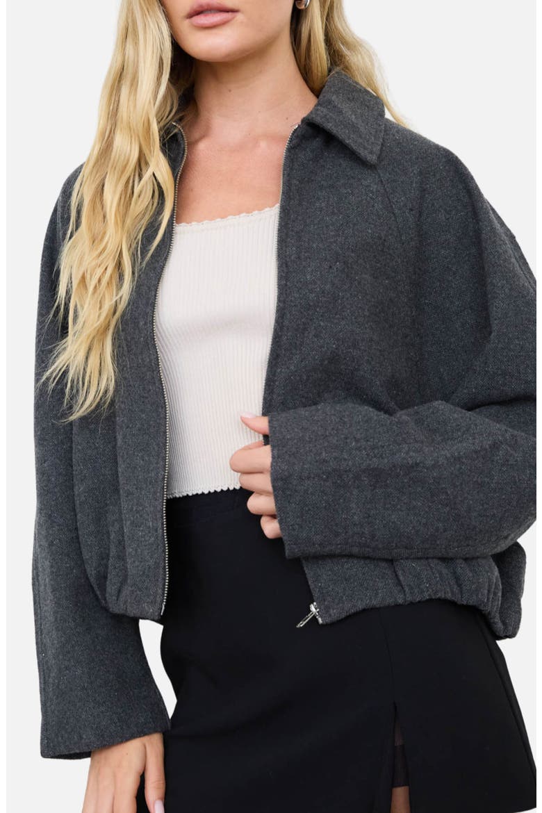 Cropped Balloon Hem Zip Up Jacket, Alternate, color, CHARCOAL
