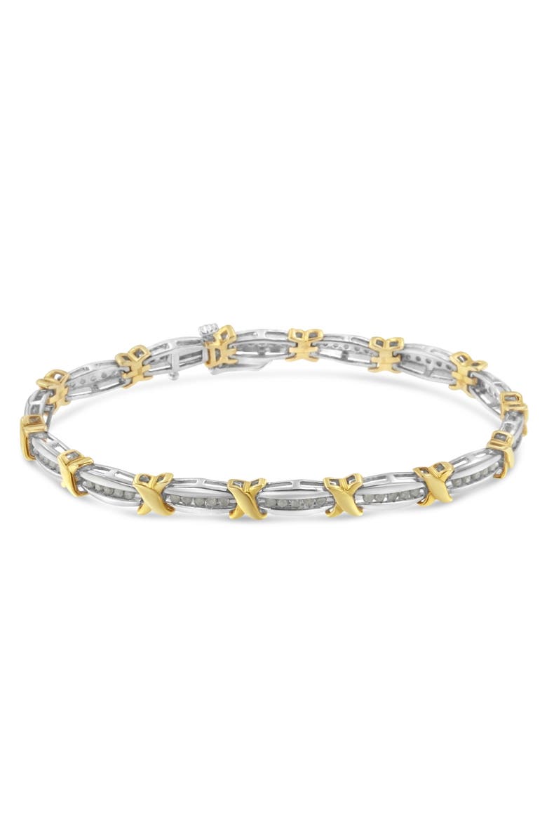 Haus of Brilliance 10K Yellow Gold over Silver 1.0 Cttw Diamond Tapered & X-Link Tennis Bracelet, Alternate, color, Yellowwhite