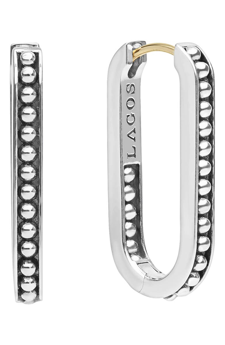LAGOS Signature Caviar Linear Hoop Earrings, Main, color, Silver