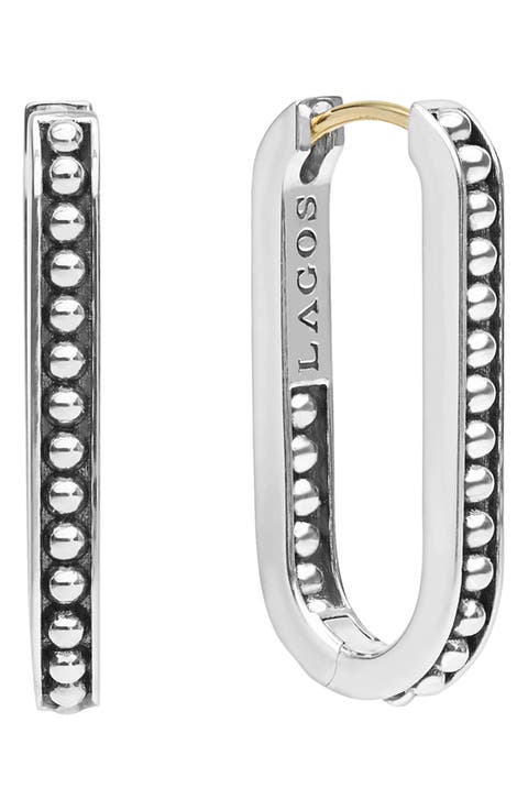 Signature Caviar Linear Hoop Earrings