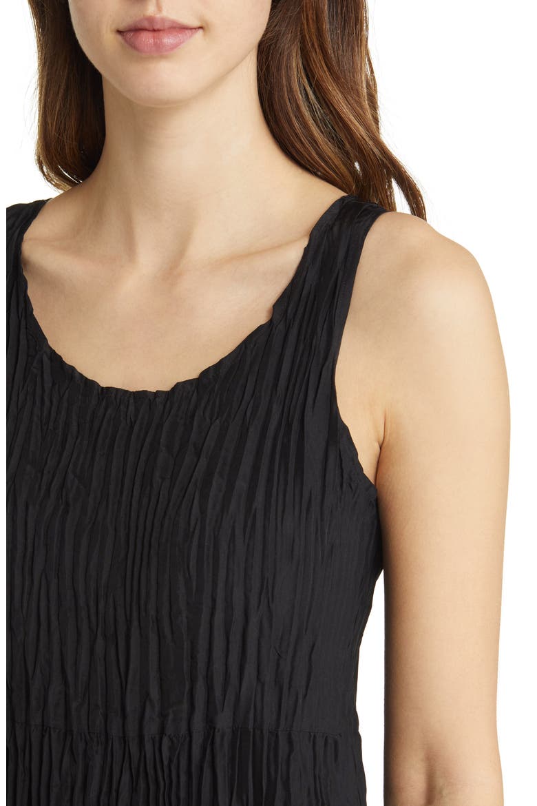 Tiered Pleated Silk Midi Dress, Alternate, color, BLACK