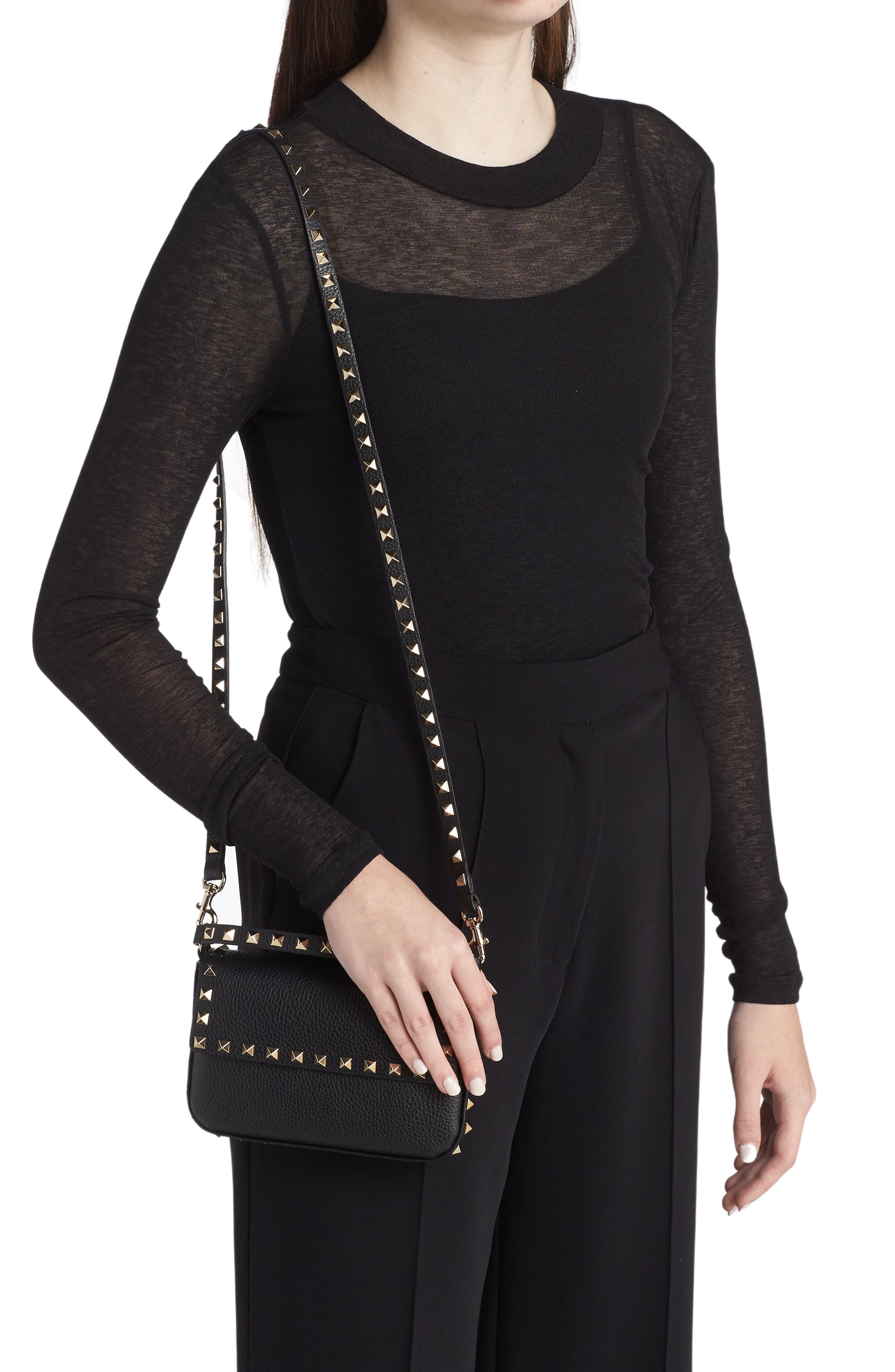 Valentino Garavani Rockstud Leather Crossbody Pouch, Alternate, color, 