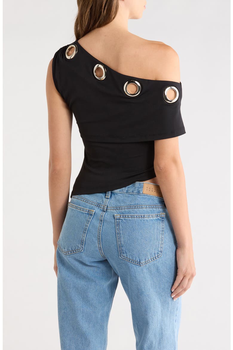 Noteworthy Grommet One-Shoulder Asymmetric Top, Alternate, color, BLACK