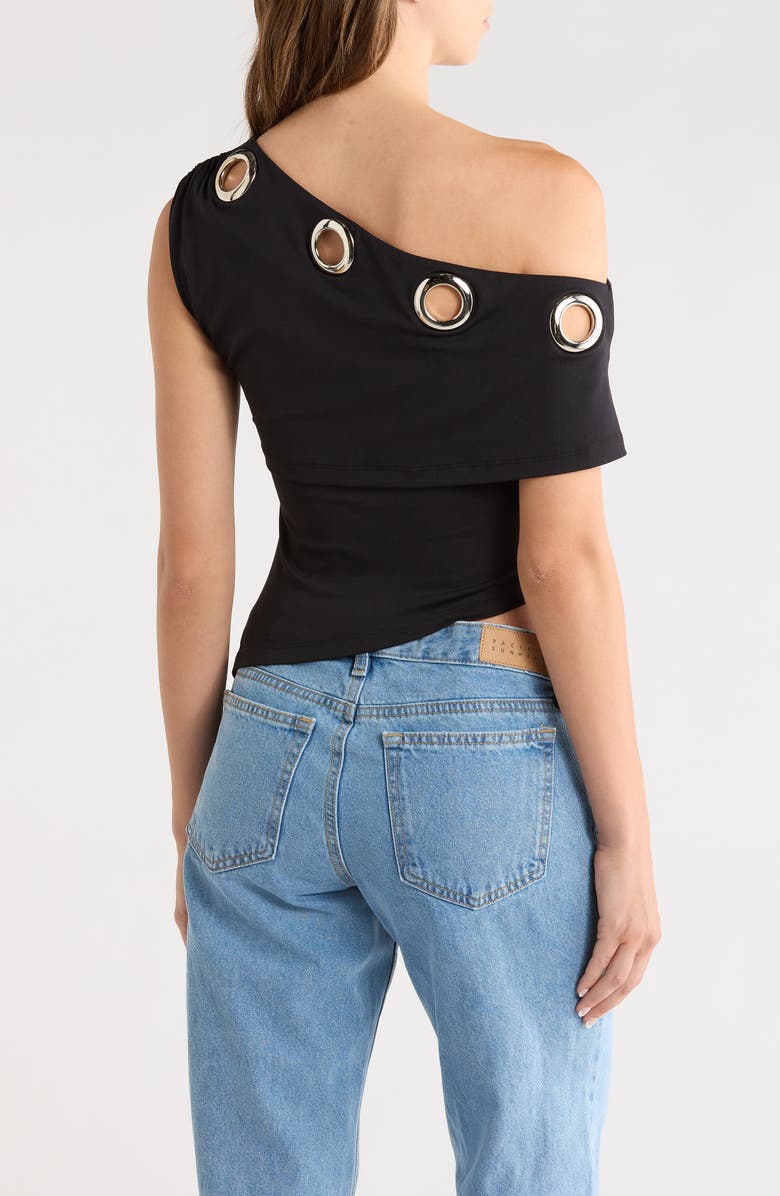 Princess Polly Noteworthy Grommet One-Shoulder Asymmetric Top, Alternate, color, Black