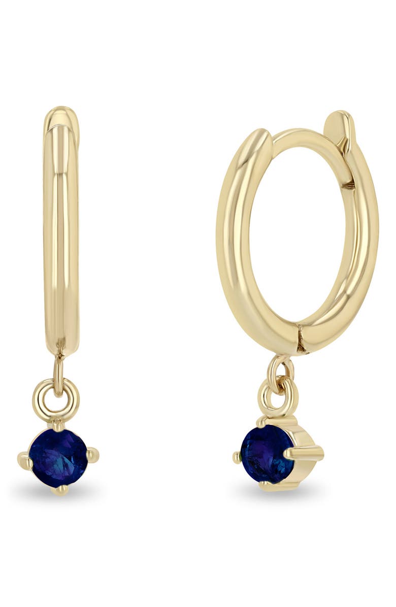 Zoë Chicco Blue Sapphire Drop Huggie Hoop Earrings, Main, color, Yellow Gold