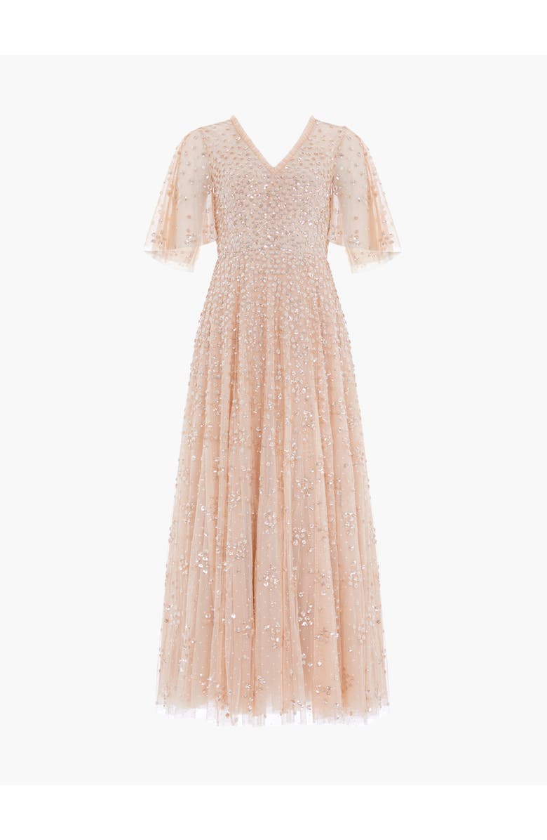 Needle & Thread Leila Dot V-neck Cape Ankle Gown, Alternate, color, Parchment