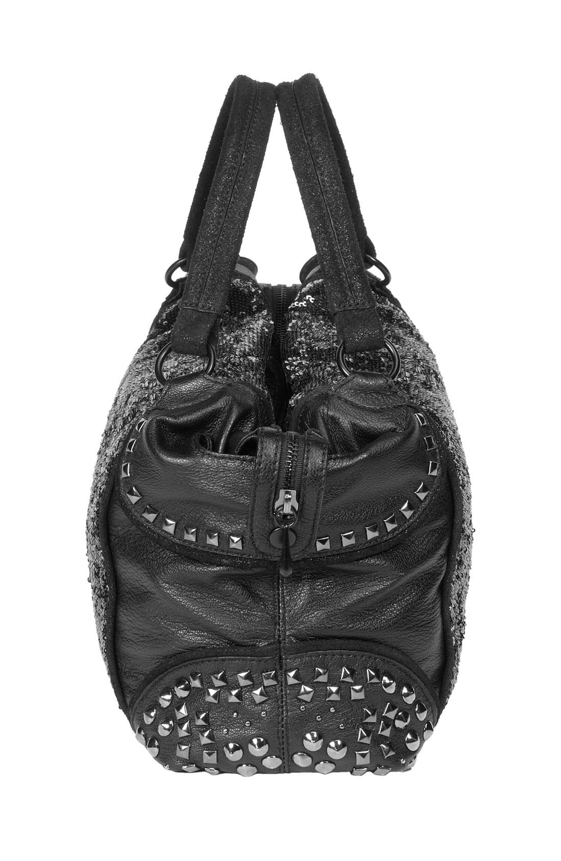 BCBGMAXAZRIA Reversible Sequin Faux Leather Satchel, Alternate, color, 