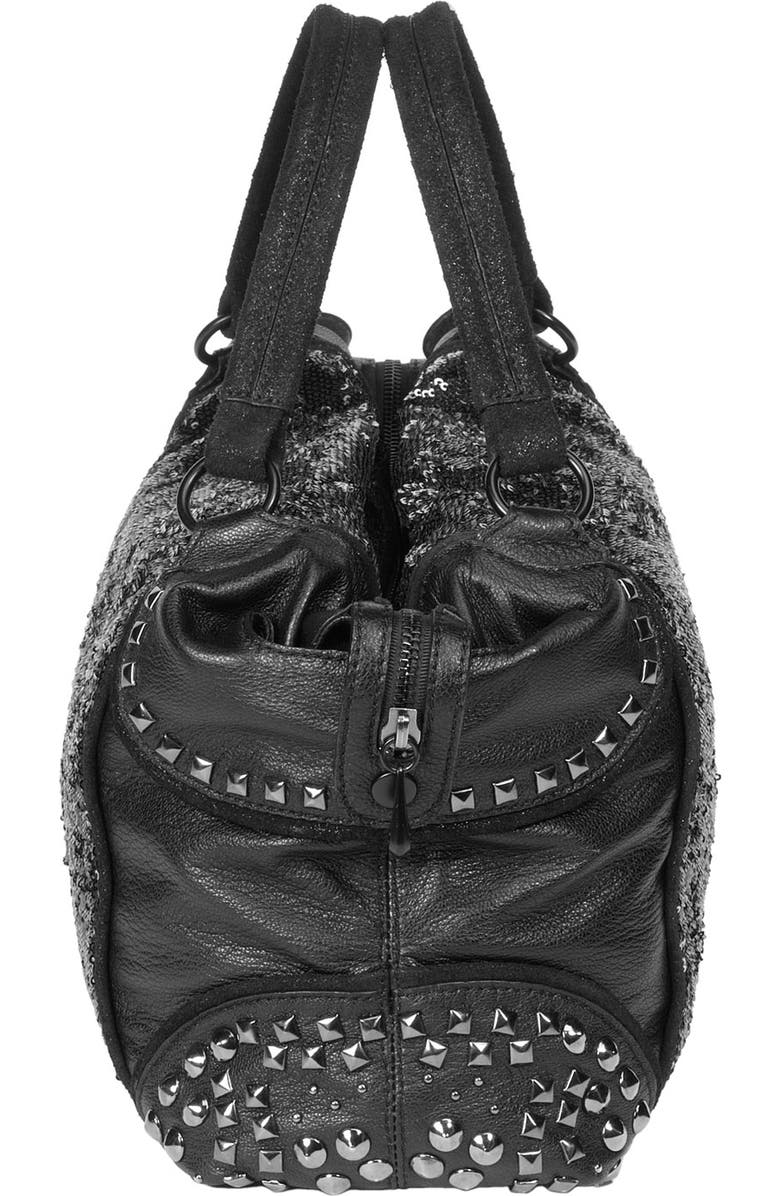 BCBGMAXAZRIA Reversible Sequin Faux Leather Satchel, Alternate, color,