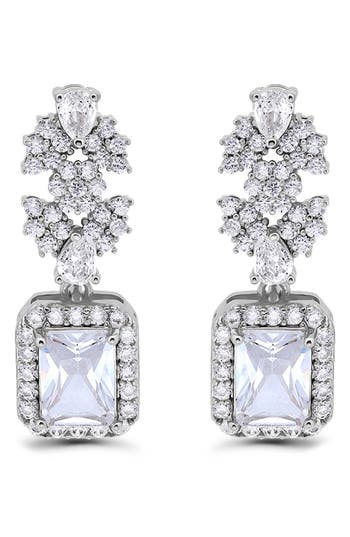 Christian Siriano Emerald Cut Cubic Zirconia Drop Earrings In Silver