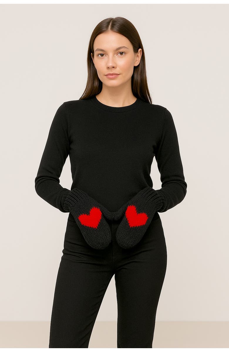 YAPA Heart Mittens Alpaca Wool, Alternate, color, Black