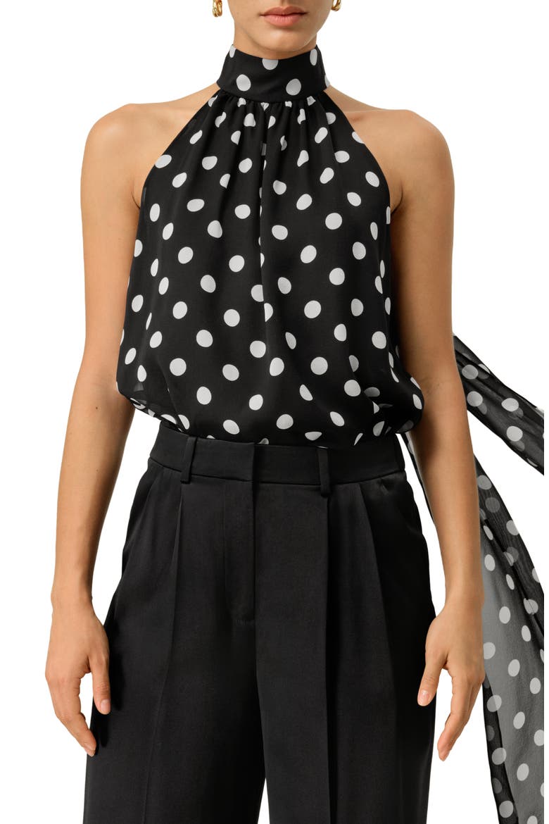 Women's Convertible Silk Georgette Polka Dot Top, Main, color, White Dots In Black
