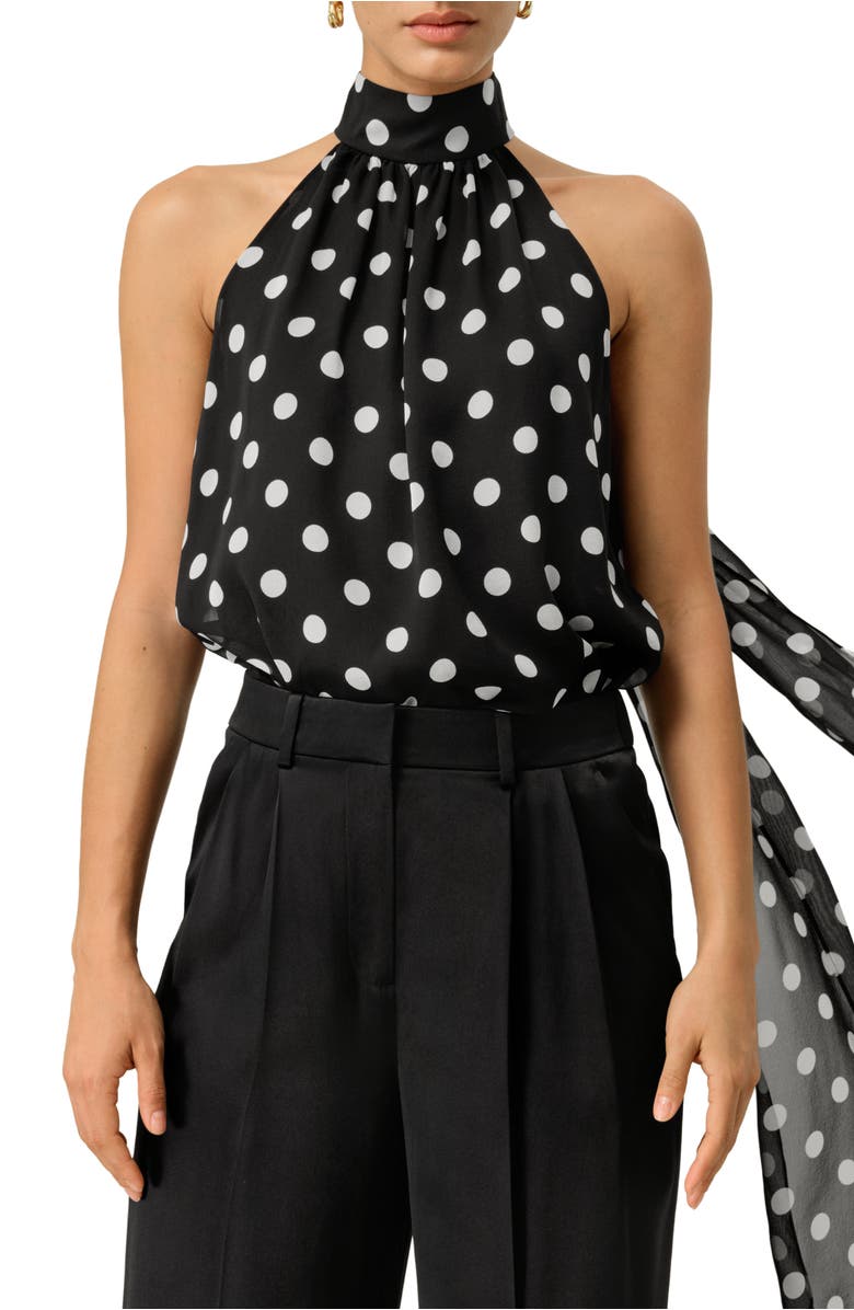 Lilysilk Women's Convertible Silk Georgette Polka Dot Top, Main, color, White Dots In Black