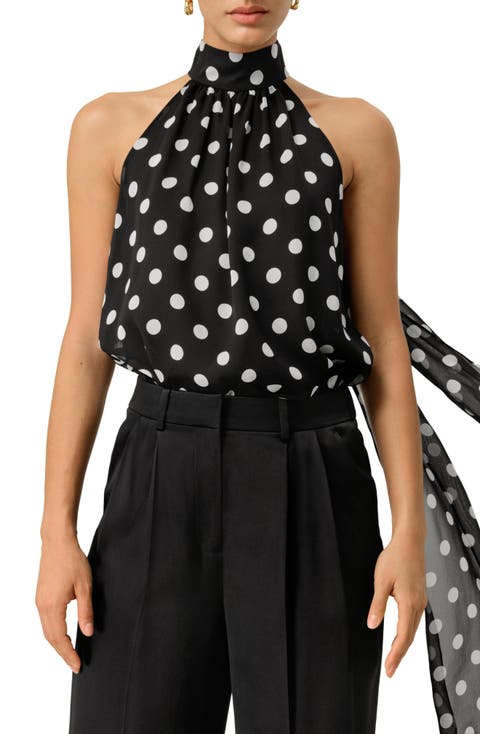Women's Convertible Silk Georgette Polka Dot Top
