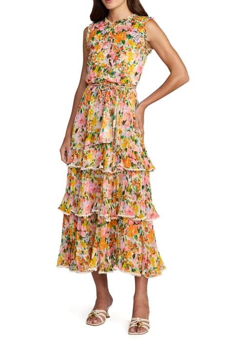 Multi Floral Tiered Ruffle Midi Dress