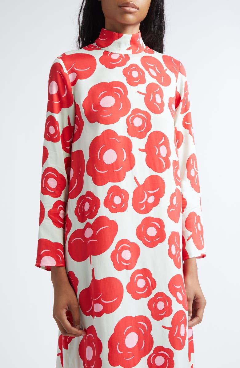 Marimekko Aikakausi Long Sleeve Midi Shift Dress, Alternate, color, Light Turquoise Red Pink