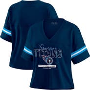 WEAR by Erin Andrews Women's WEAR by Erin Andrews Navy Tennessee Titans Color Block Boxy Modest Crop V-Neck T-Shirt