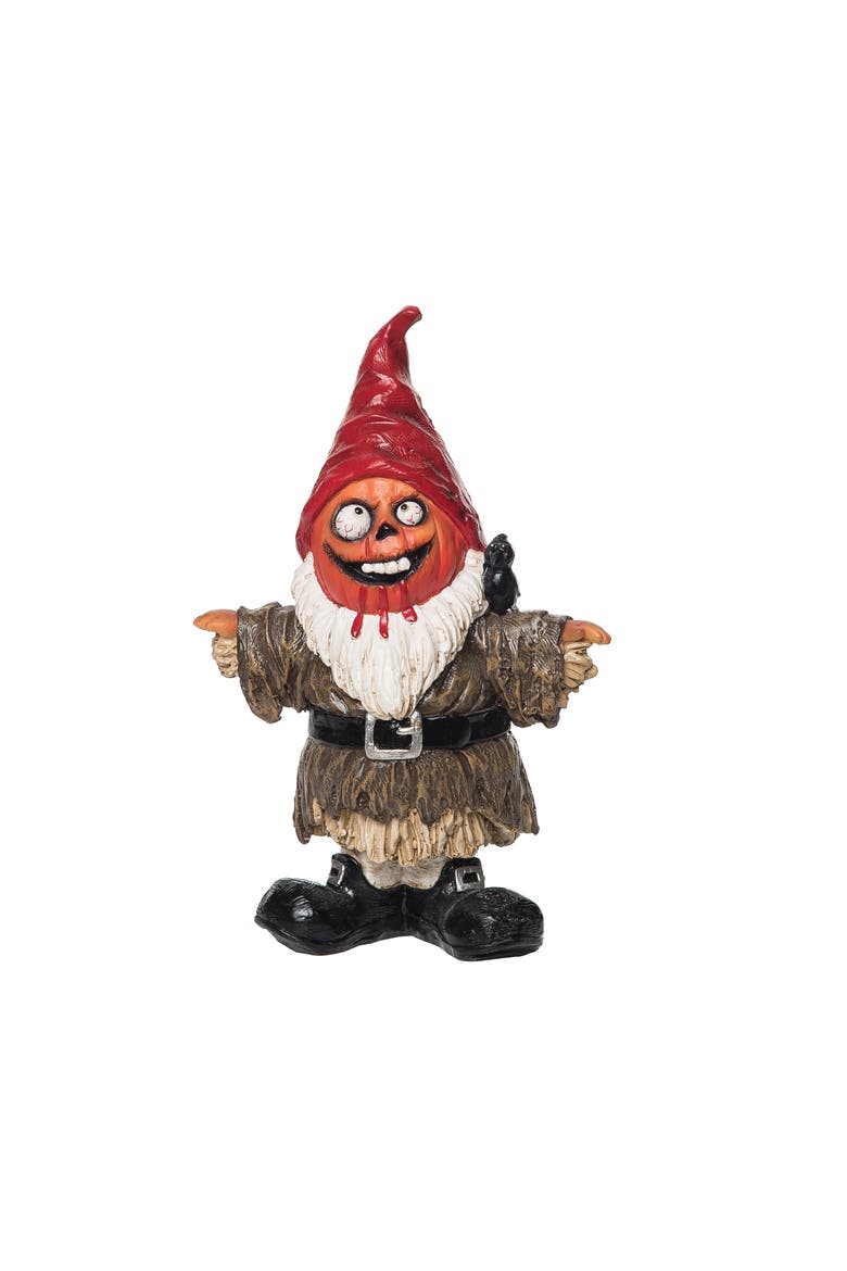 Halloween Gnome Jack O "Lantern Scarecrow w/ Raven Small Figurine, Main, color, Brown