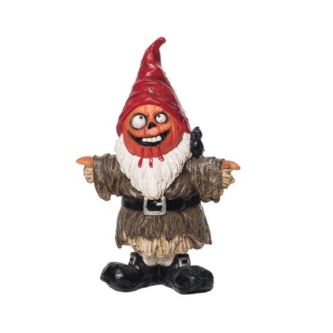 Halloween Gnome Jack O "Lantern Scarecrow w/ Raven Small Figurine