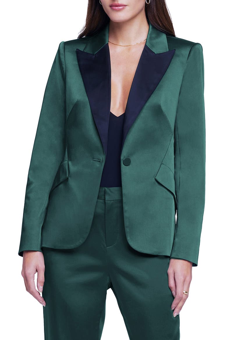 Chamberlain Colorblock Satin Blazer, Main, color, BOTANICAL GREEN