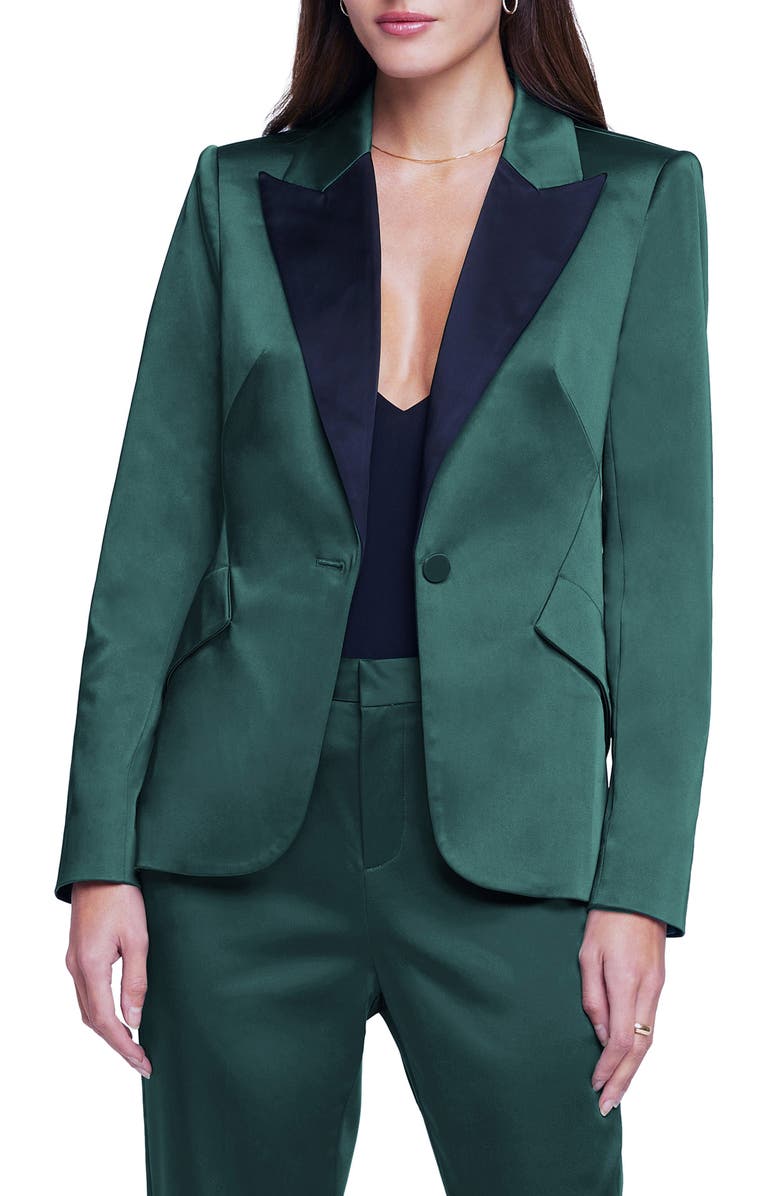 L'AGENCE Chamberlain Colorblock Satin Blazer, Main, color,