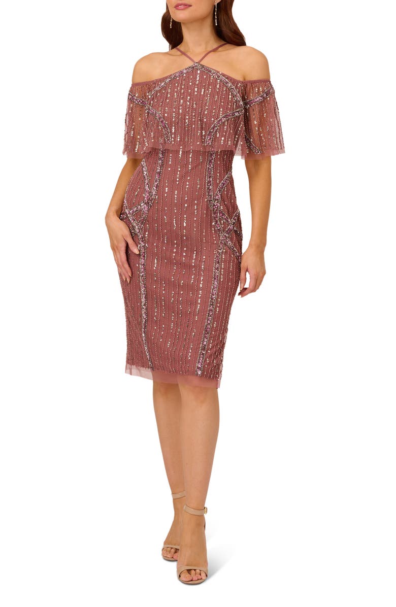 Adrianna Papell Sequin Beaded Mesh Cocktail Dress, Main, color, 