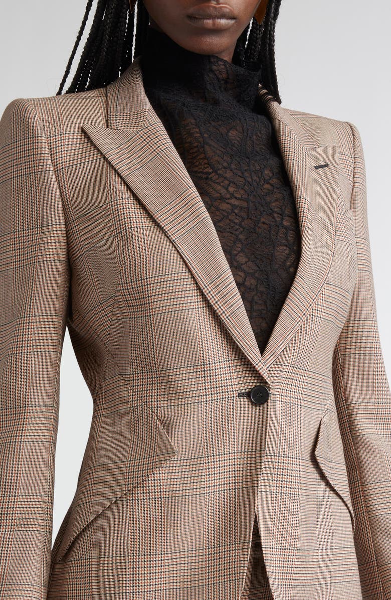 McQueen Glen Plaid Wool Martingale Blazer, Alternate, color, Ivory-Black-Tobacco