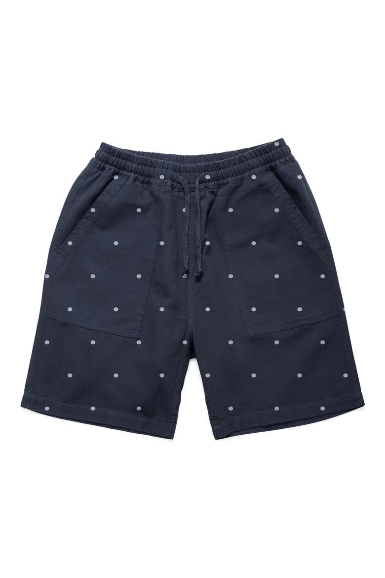 Polka Dot Cotton Poplin Drawstring Chef Shorts, Main, color, NAVY