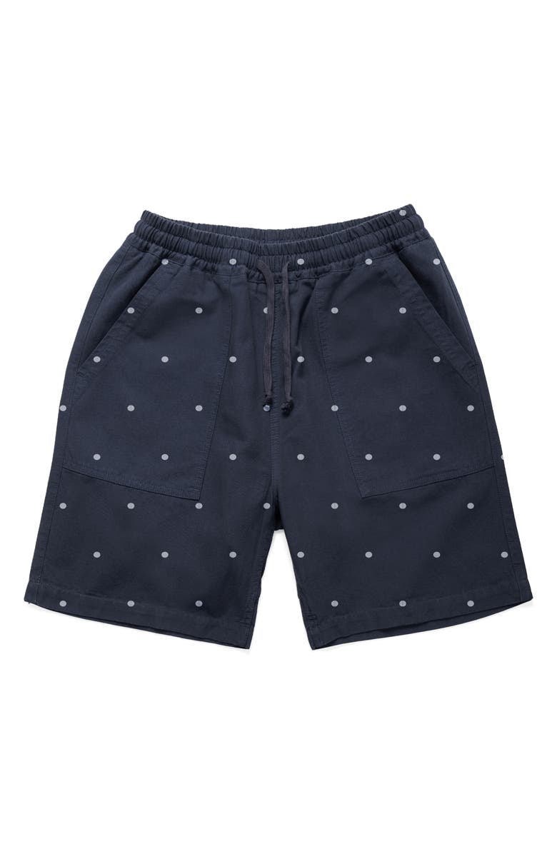 Service Works Polka Dot Cotton Poplin Drawstring Chef Shorts, Main, color, Navy