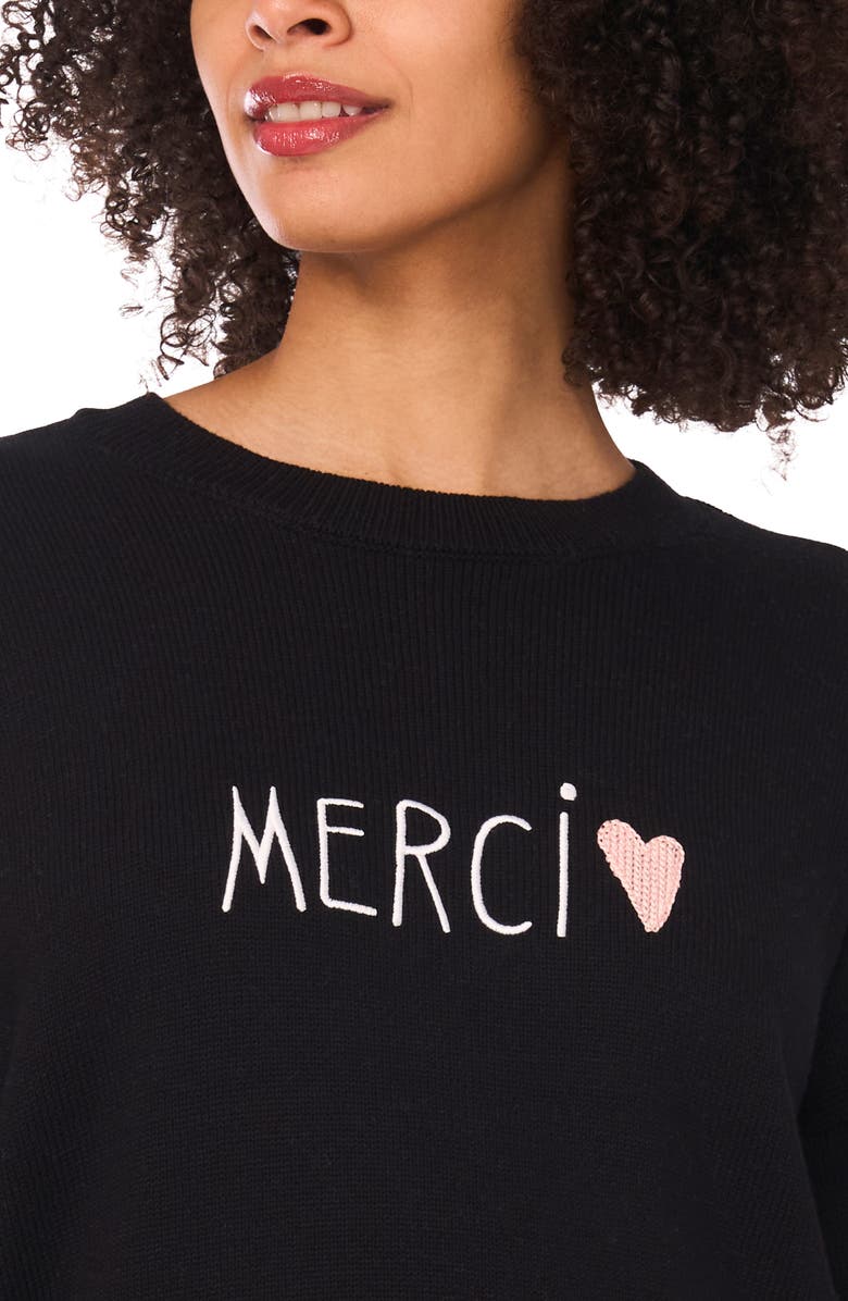CeCe Merci Heart Cotton Sweater, Alternate, color, Rich Black