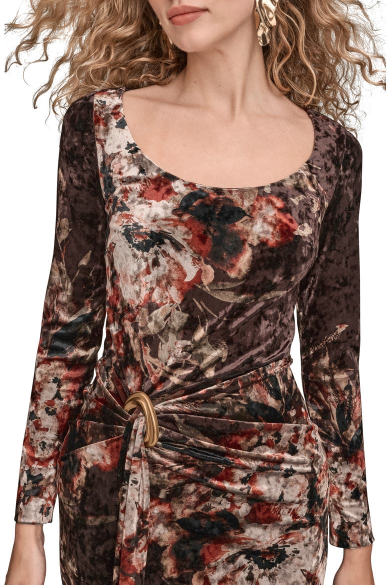 Ruched Velvet Cocktail Dress, Alternate, color, OXBLOOD MULTI