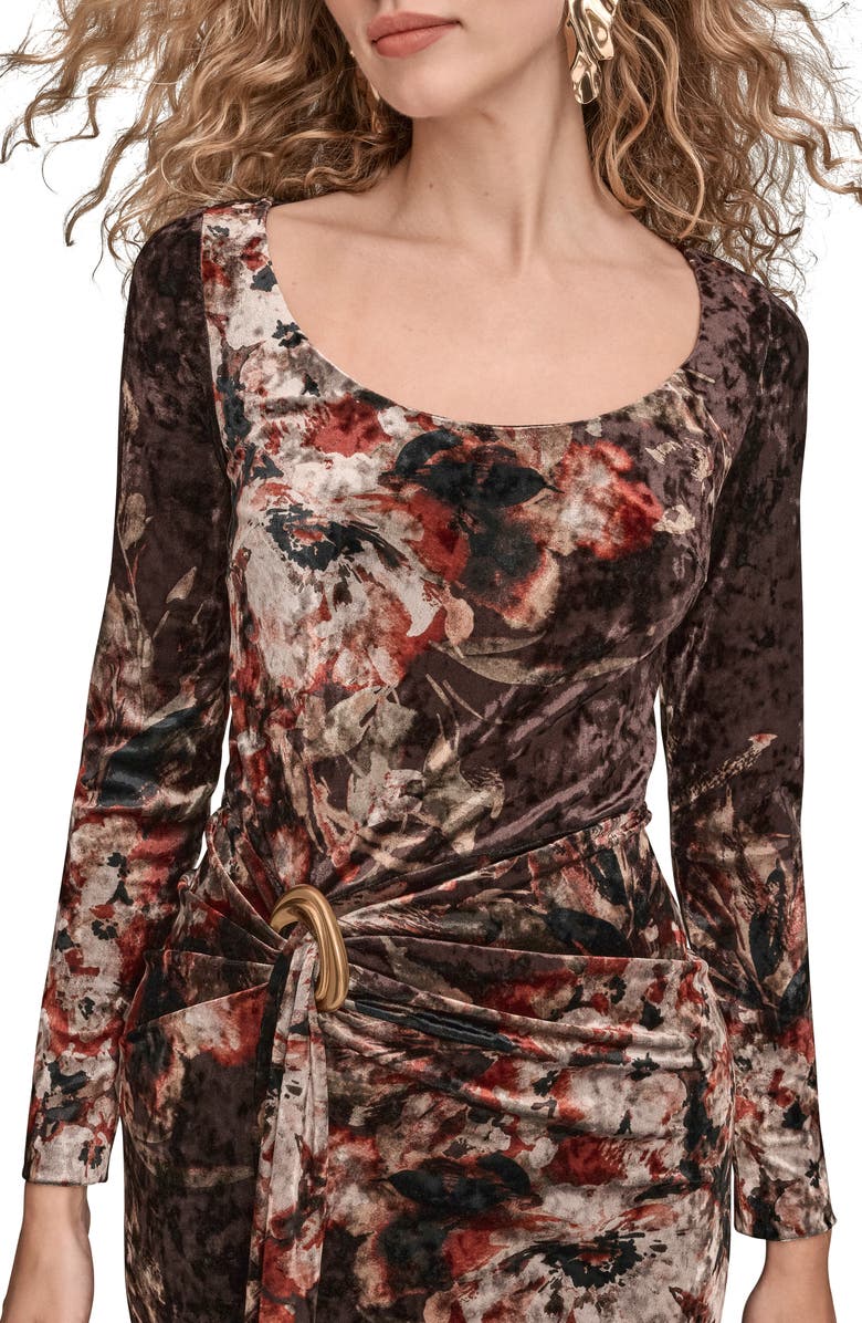 Donna Karan New York Ruched Velvet Cocktail Dress, Alternate, color, Oxblood Multi