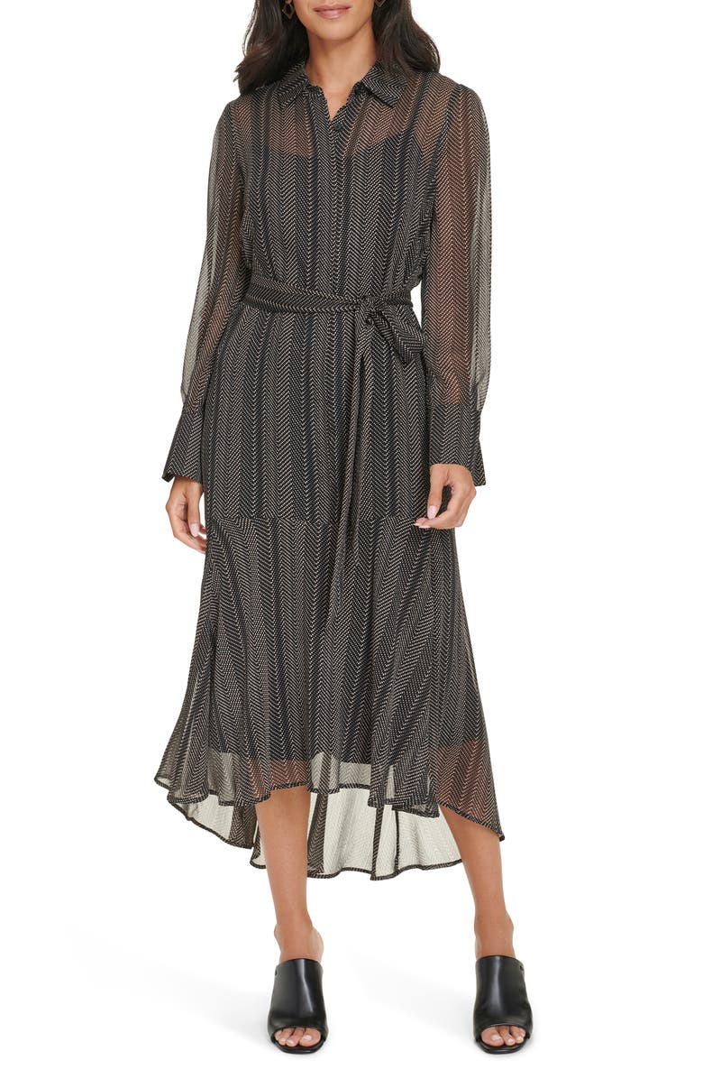 Calvin Klein Herringbone Long Sleeve Midi Dress, Main, color,