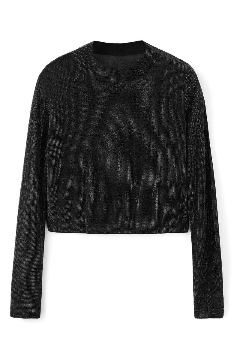 MANGO x Kaia Gerber Crystal Embellished Long Sleeve Crop Top, Main, color,