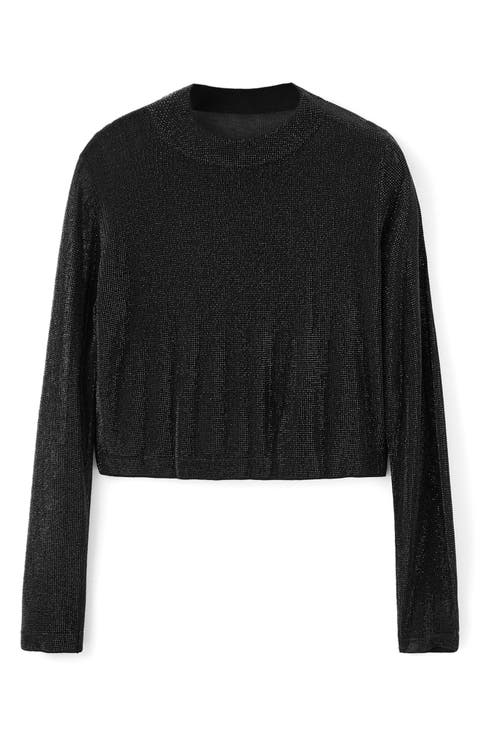 x Kaia Gerber Crystal Embellished Long Sleeve Crop Top